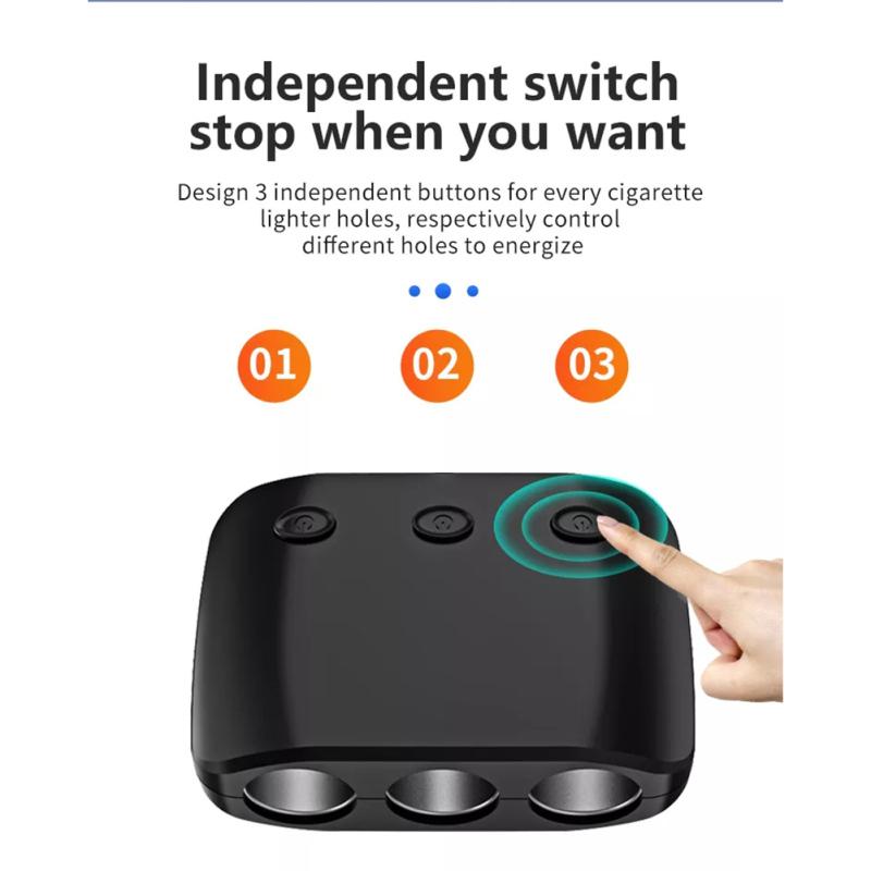 12-24v 120w High-Power Car Charger Dual Usb 3 Hole Independent Switch 1-to-3 Cigarette Lighter