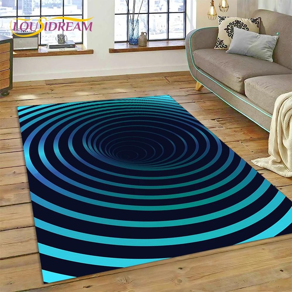 3D-Vortex-Teppich mit visuellen Illusionen für Wohnzimmer, Schlafzimmer, Heimdekoration, Bodenmatte, rutschfeste Dekoration für Sofa, Küche, Fußmatte