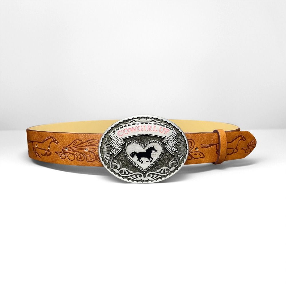 COWGIRL UP Western Cowgirl Belt Luxury Design Heart Horse Buckle Waistband  for Women Spice Girls