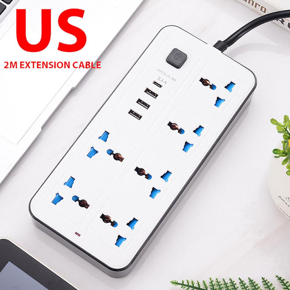 

Universal Power Strip Multi USB Port Outlet Power Strip 2M Extension Cord AC Power Socket Charge Electrical Socket EU US UK Plug US White