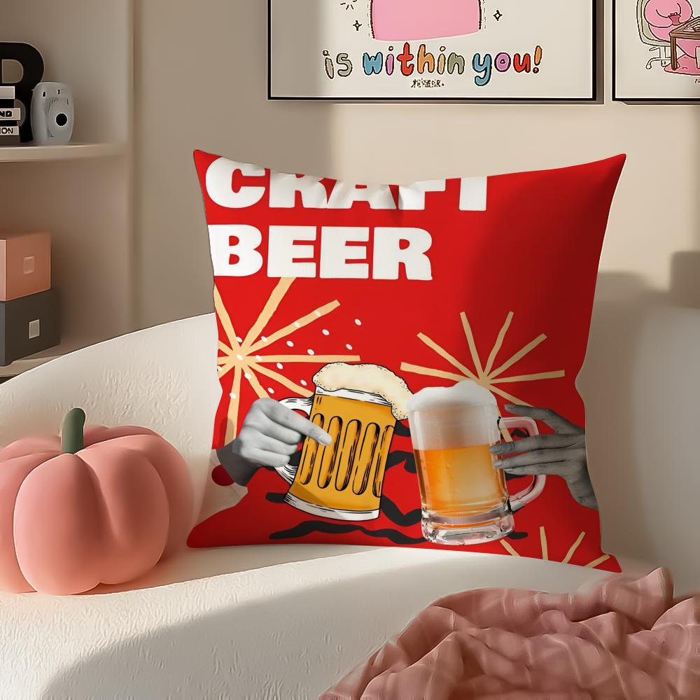 Rustikal Gemütlich Kunst Bier Wein Retro Stil Kissenbezug Kissenhülle Kurzer Plüsch Verdeckter Reißverschluss Zimmer Sofa Kissenbezug