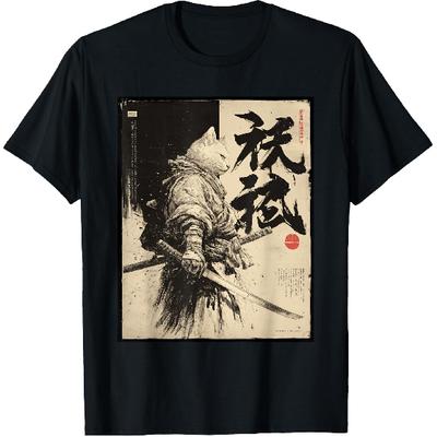 Samurai Cat Warrior, for Men | Cat Samurai Graphic, Japanese T-Shirt