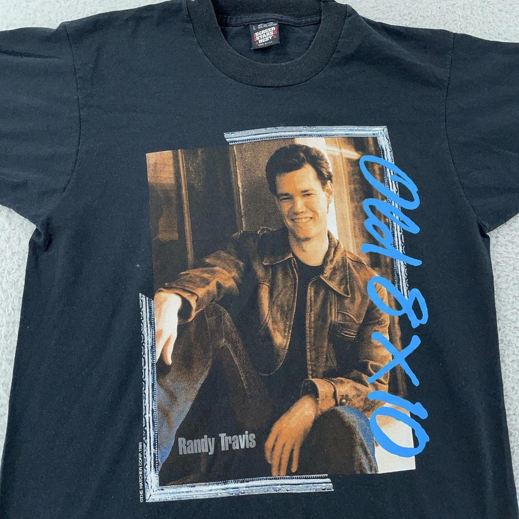 Vintage Randy Travis T-Shirt Herren M/L Alt 8x10 Country Musik 80er Konzert Tour