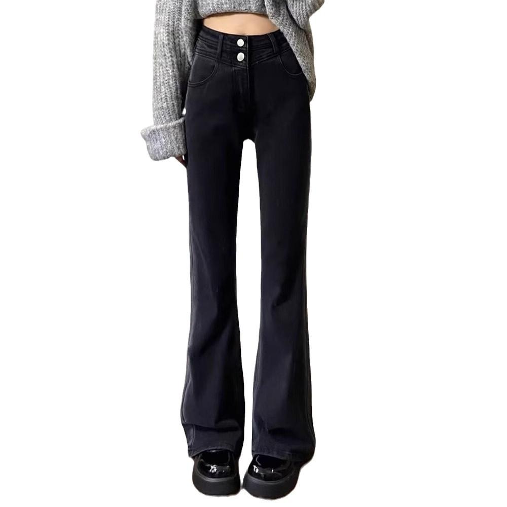 Women's High Waist Slimming Straight Leg Jeans - Spring/Autumn 2024, Petite Fit, Floor-Length Pants