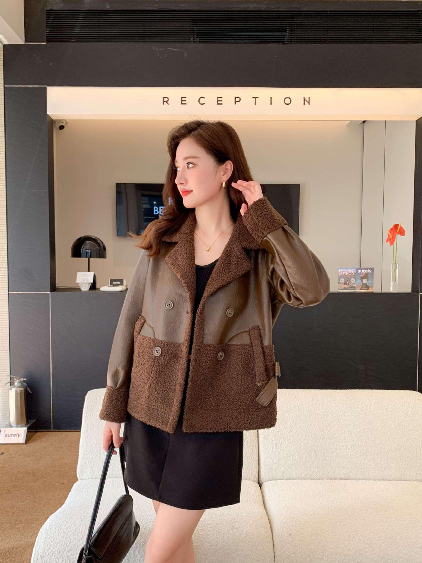 

Women s High-End Petite Leather Jacket - 2025 Spring & Autumn Collection L кавовий