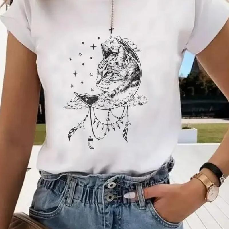 Short Sleeve Print Clothes Women Spring Summer FeUnisex Tee Fashion Cat Love Sweet Valentine Shirt Lady Graphic Tshirt Clothing