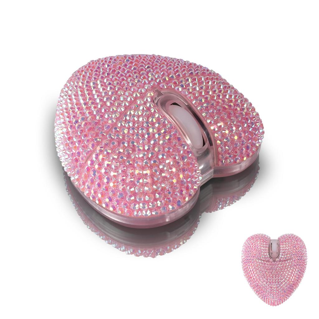 Wireless Diamond Bluetooth Mouse with USB Quiet Compatible with and Rechargeable Quiet Stylish Design Heart-Shaped Receiver, 1000-1200-1600 DPI,