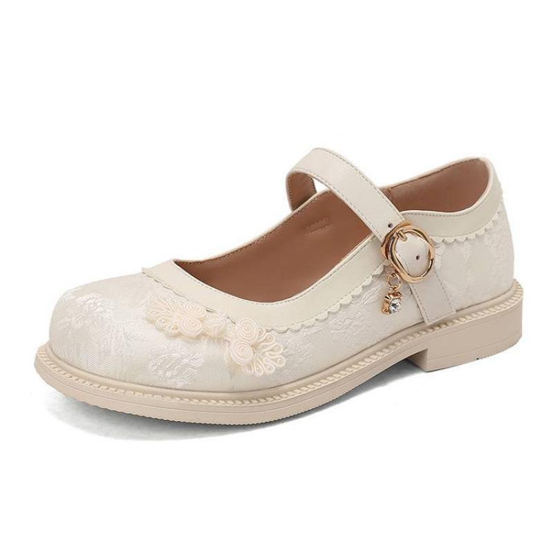 New girls Hanfu shoes comfortable thick-soled non-slip rubber sole buckle single shoes wear white children's princess shoes in all seasons