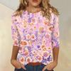 Women's Casual Floral Print Round Neck Three Quarter Sleeve Top Lightweight Comfortable Fit Suitable for Everyday Wear