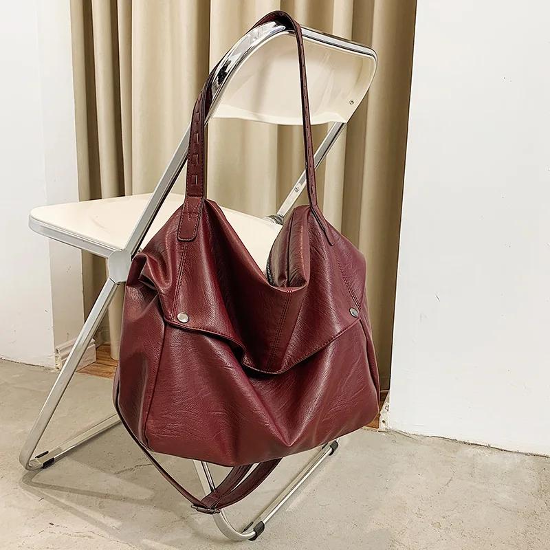 High-capacity Crossbody Shoulder Bag for Women Soft Leather Designer Solid Color Casual Tote Ladies Handbags
