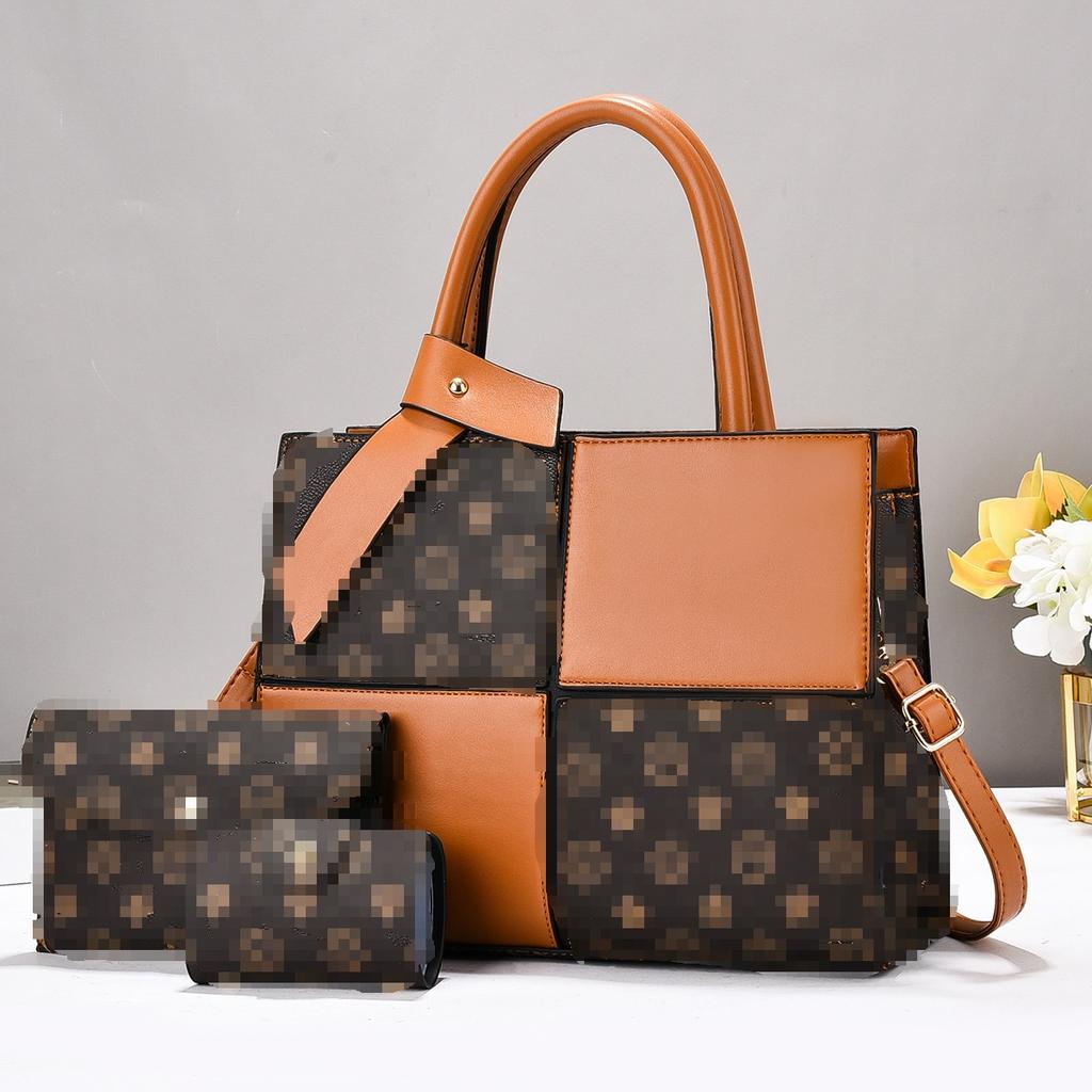 Set Nou din Trei Piese cu Contrast de Culoare prin Îmbinare, Geantă cu Nivel Ridicat de Aspect, Geantă de Mână All-in-one, Geantă de Umăr Fashion Crossbody