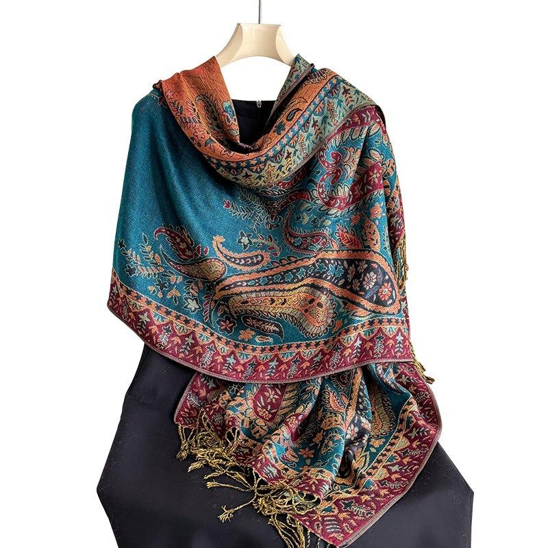 Women S Ethnic Style Court Paisley Print Tassel Long Scarf Elegant Shawl