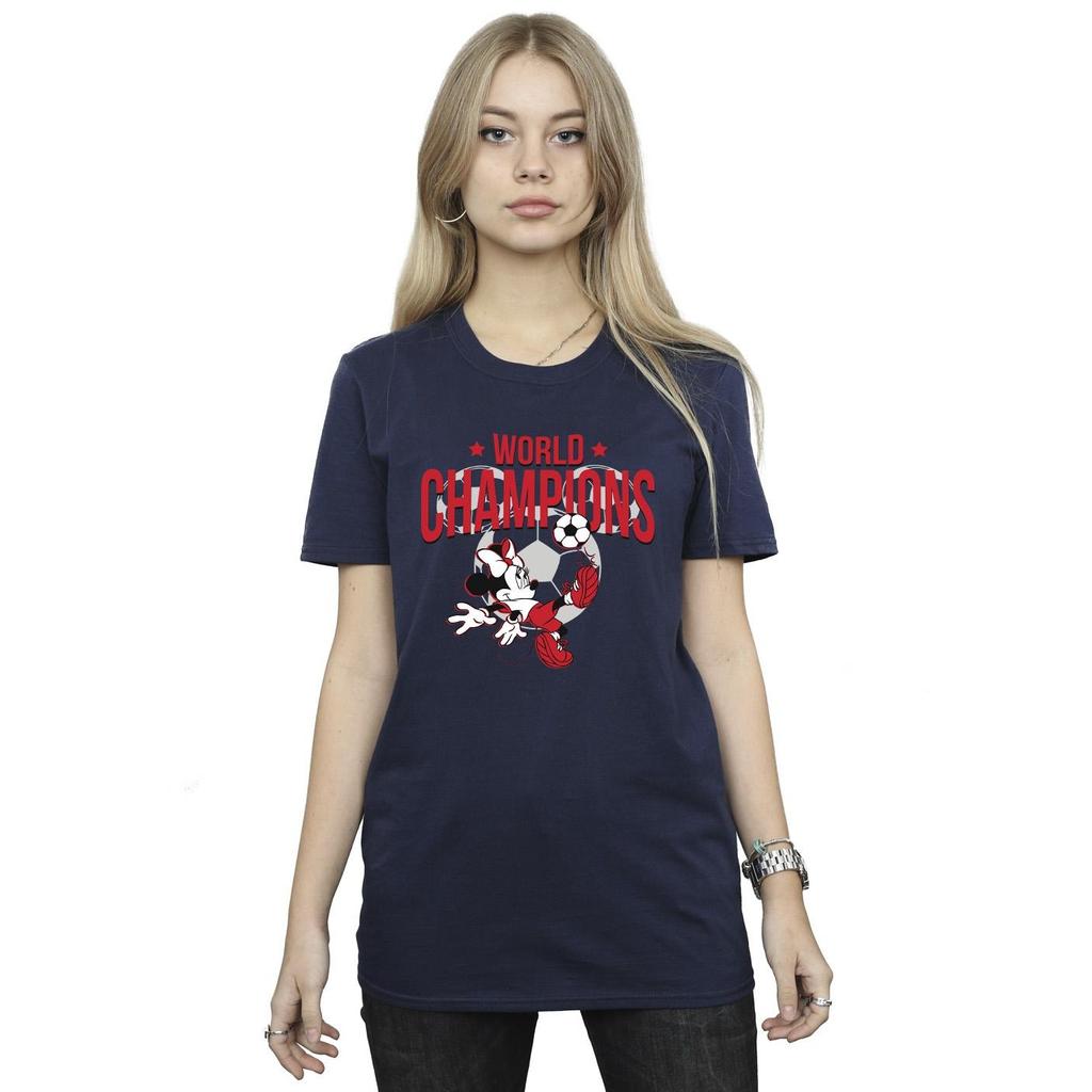 Disney Womens/Ladies Minnie Mouse World Champions Cotton Boyfriend T-Shirt