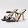 Fashion Shoes Slippers Soft Women Heels Glitter Slides Fashion Low Beige Heeled Sandals Pantofle Comfort High Jelly Summer Luxury Black
