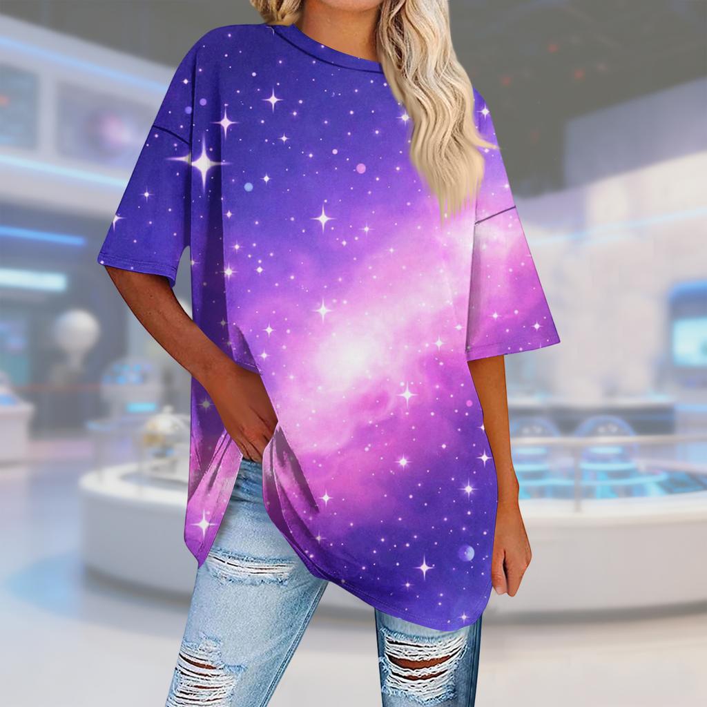 T-shirt de Manga Curta Casual com Estampa Moderna de Gola Redonda para Mulheres e Homens