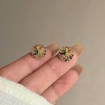 Koreański    Kolczyki z cyrkoniami w kształcie kwiatów Elegancka Słodka Biżuteria Damska Codzienne Akcesoria do Pracy