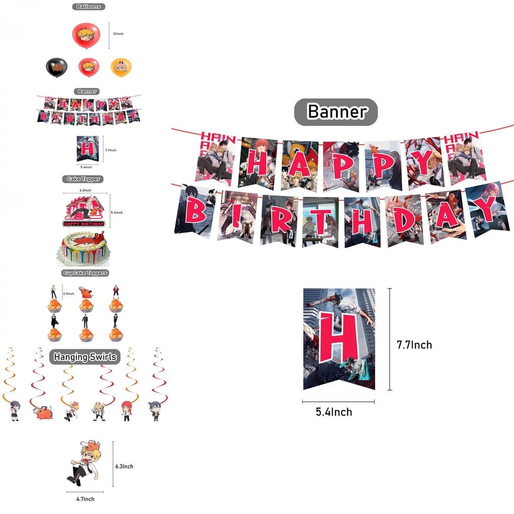 Fantastické potřeby na narozeninovou oslavu Chainsaw Man Dekorace Balónky Vlajka Topper na dort DIY