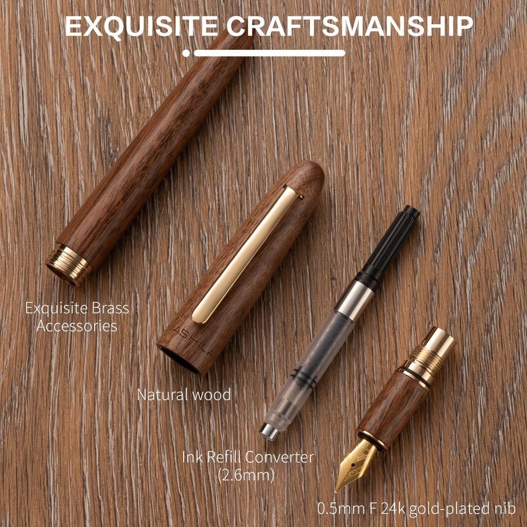 Luxury Fountain Pen Set 0.7mm Gold Plated Nibs Wooden Fountain Pens Rotating Cap 30ml Ink Great Holiday Gifts