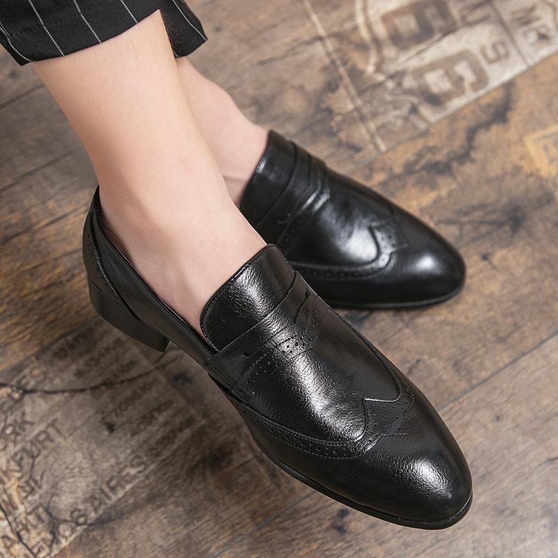 Casual Men Shoes Outdoor Oxford Dress Social Shoesbrogue  Thick Sole Black Brown Leather Loafers Slip-on Wedding Party Shoes Men