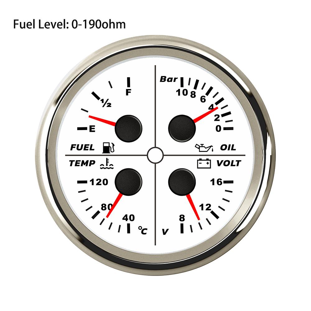 ELING 85mm 4 in 1 Multifunction Meter Oil Pressure 5Bar 10Bar 80PSI Water Temperature Oil Level 8-16V Voltmeter for Cars Ships
