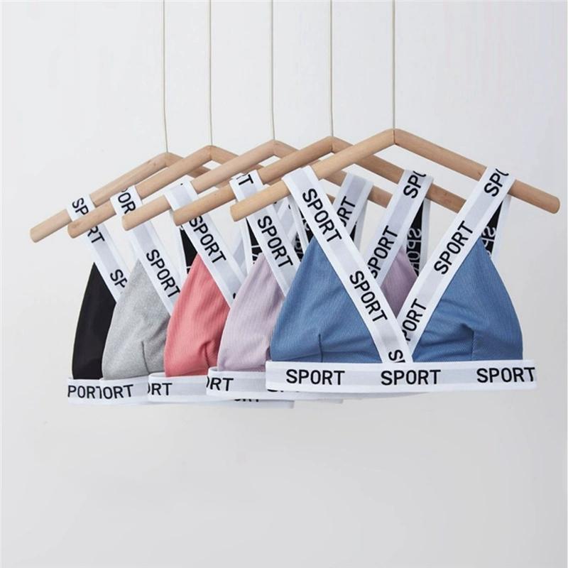Women's Letter Printed Sport Bra Gathered Shockproof Bra