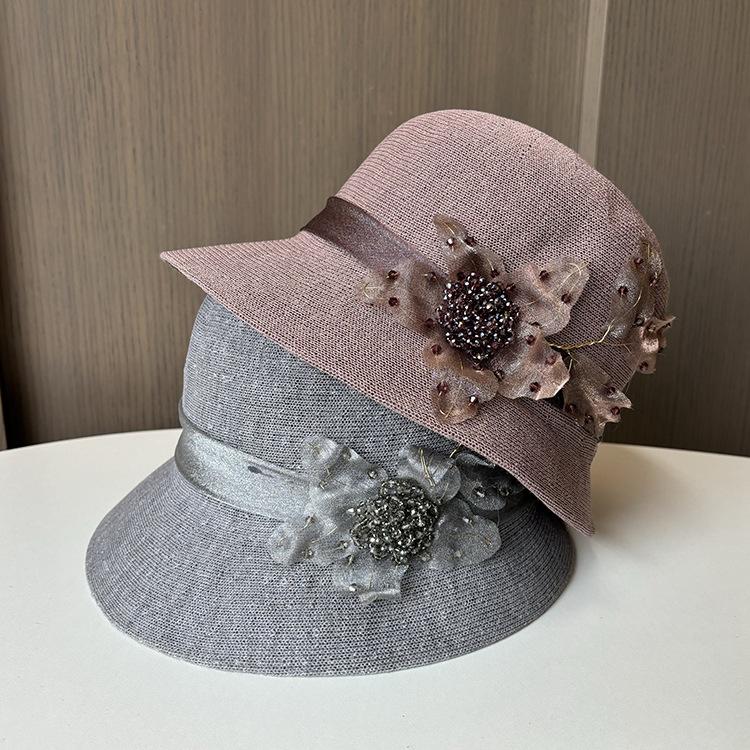 Celebrity Temperament Bowler Hat Women's Summer Diamond Buckle Decorative Breathable Basin Hat Shopping Outing Sun Protection Hat