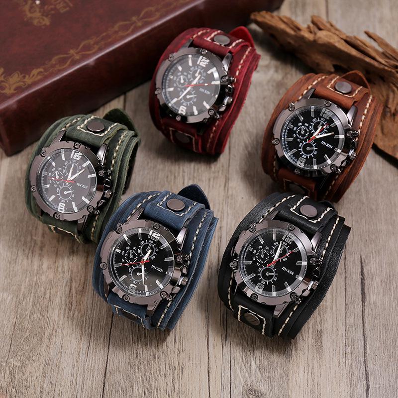 Retro Handmade Cowhide Men's Watch with Exaggerated Leather Bracelet