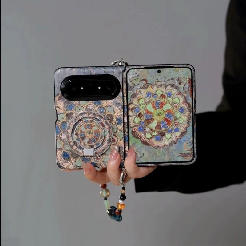 Dunhuang Ethnic Style Phone Case Pura X MAX Foldable With Magnetic Stand PC Material Anti-Shock Slip-Resistant