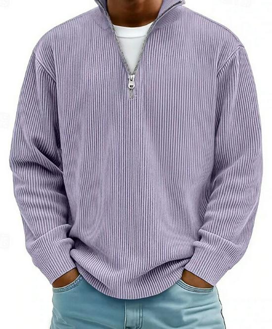 

Мужская рубашка поло на молнии с воротником, длинный рукав, полосатый дизайн XL фиолетовый
