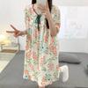 Artificial cotton silk nightdress, lace-up rope, round neck over knee, enlarged long dress, soft, comfortable and breathable, fairy casual style skirt