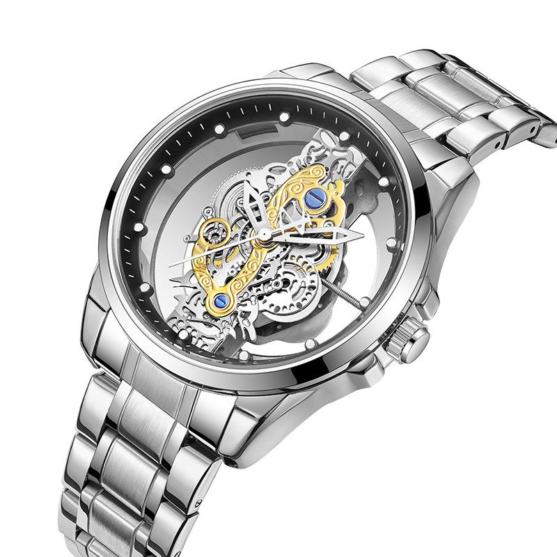 Jindun Double-Sided Transparent Hollow Waterproof Luminous Men's Quartz Watch