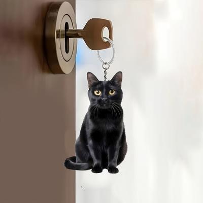 Bag Pendant 2D Acrylic Flat Black White Cat Charm Keychain Portable Lightweight Key Organizer Backpack Pendant Accessory