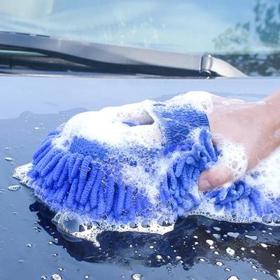 Blue Microfiber Chenille Coral Fleece Car Wash Sponge Care Washing Brush Pad Cleaning Tool Washing Towel Gloves Car Accessories