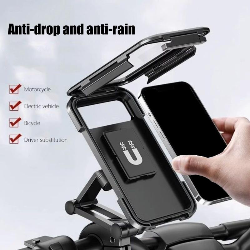 Motorcycle Phone Holder Full Enclosed Waterproof Touch Display Support 3 Axes Adjustable Base Secure Locking Mechanism
