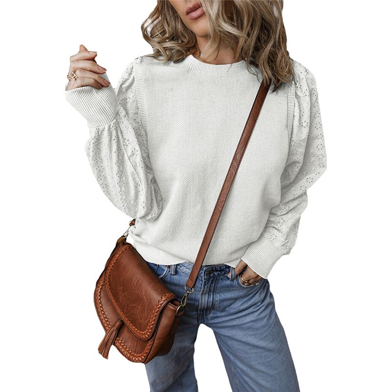 

2025 Winter New Arrival Pure Color Knitting Pullover Tops Women European and American Leisure Texture Patchwork round Neck Sweatshirt Women White 2XL code fits (75.00 kg-82.50 kg