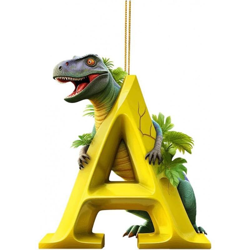 1ks vánoční dinosauří ozdoby 26 písmen kreslený přívěsek 2D plochý akrylový materiál dinosauří figurky závěsná vánoční párty dekorace, ideální pro domácnost
