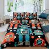 Boys Cartoon Robot Rocket Duvet Cover King Queen Size,Kids Spaceship Bedding Set Starry Galaxy Universe Planet Quilt Cover