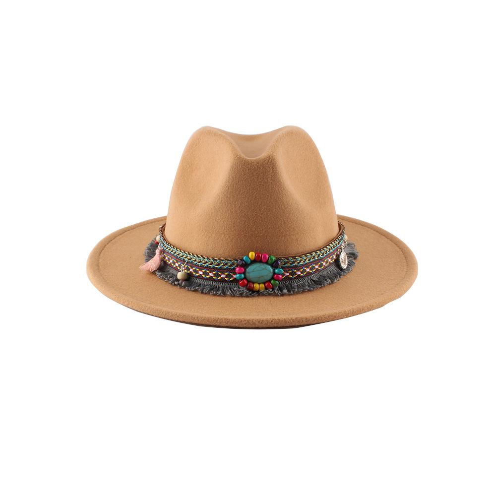Autumn and Winter Retro Woolen Top Hat Women's New Ethnic Style Jazz Woolen Hat European and American Bell-shaped Hip-hop Felt Hat