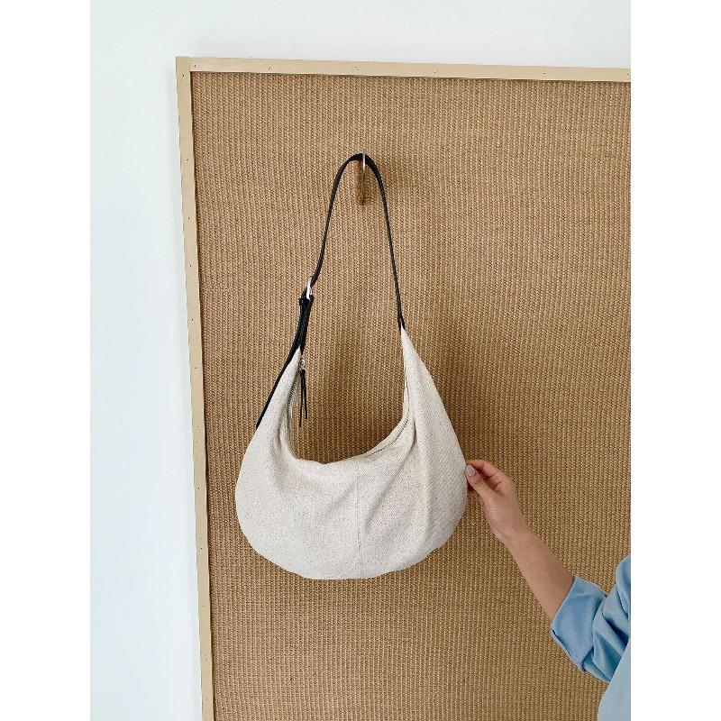 

Новая хлопково-льняная сумка-полумесяц однотонная повседневная сумка-пельмень для поездок на работу, с контрастной вставкой, на косом плечевом ремне, женская чёрный