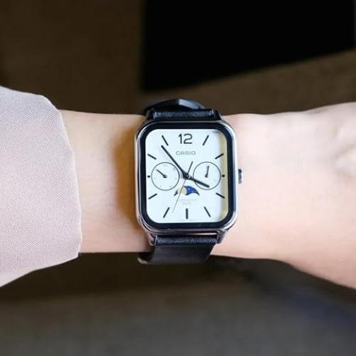 Casio CASIO Standard Moon Phase Analog Men's Watch MTP-M305L-7AV Black Leather Band Silver Overseas Model