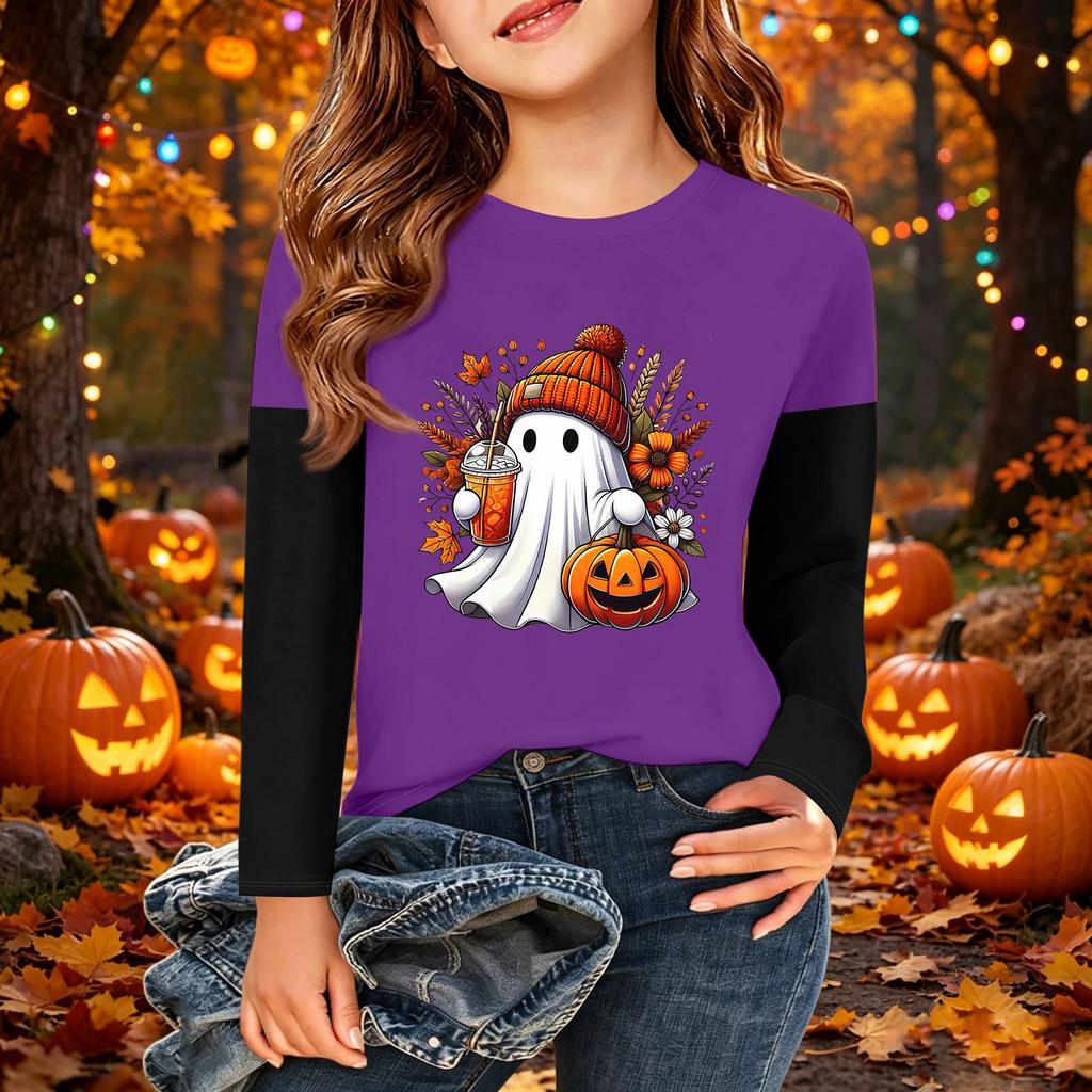 Kids' Halloween Printed Long Sleeve T-Shirt Casual Neck Top for Boys Girls