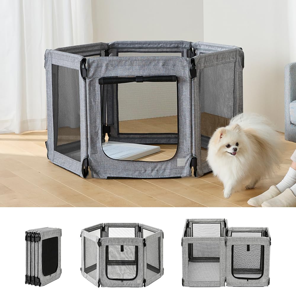 

Манеж для питомцев Iris Ohyama, Складной, Моющийся, Реконфигурируемый, Компактное хранение, Подходит для щенков и пожилых собак, Средний, Серый, 98 см Д x 90 см