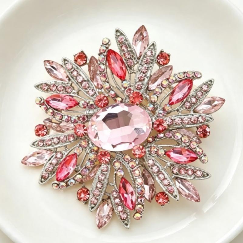 Multicolor Rhinestone Flower Brooch Shiny Crystals Gold Plated Frame For Wedding Party Formal Outfit Accessories