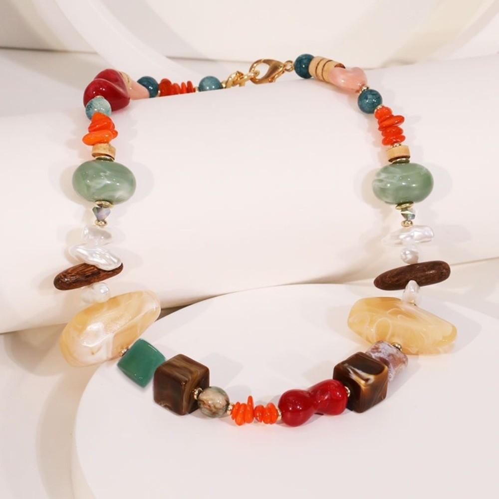 Colored Handmade Beaded Necklace Bohemian Style Neck Chain Fashion Clavicle Choker for Women