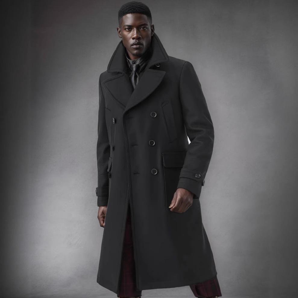 Herren Wollmantel im britischen Stil, zweireihig, mittellang - Herbst/Winter Kollektion