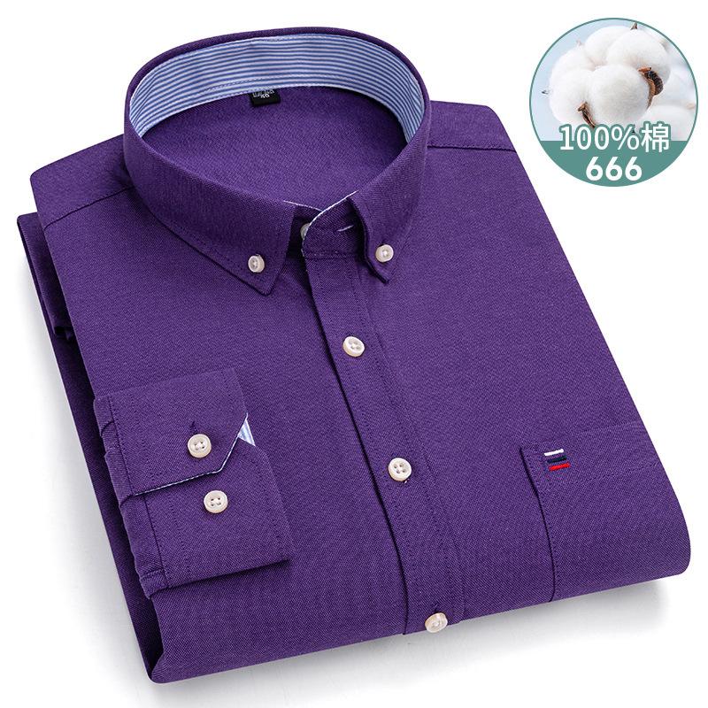 Autumn New Striped Long Sleeve Shirt Cotton Oxford Spinning Washed Casual Men's Cardigan Button Neck Shirt