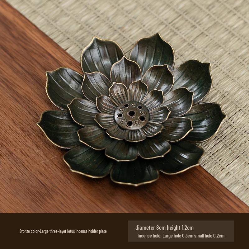 Double-Layer Antique Lotus Incense Burner for Tea Ceremony and Buddha Worship with Multi-Hole Sandalwood Stick Holder.