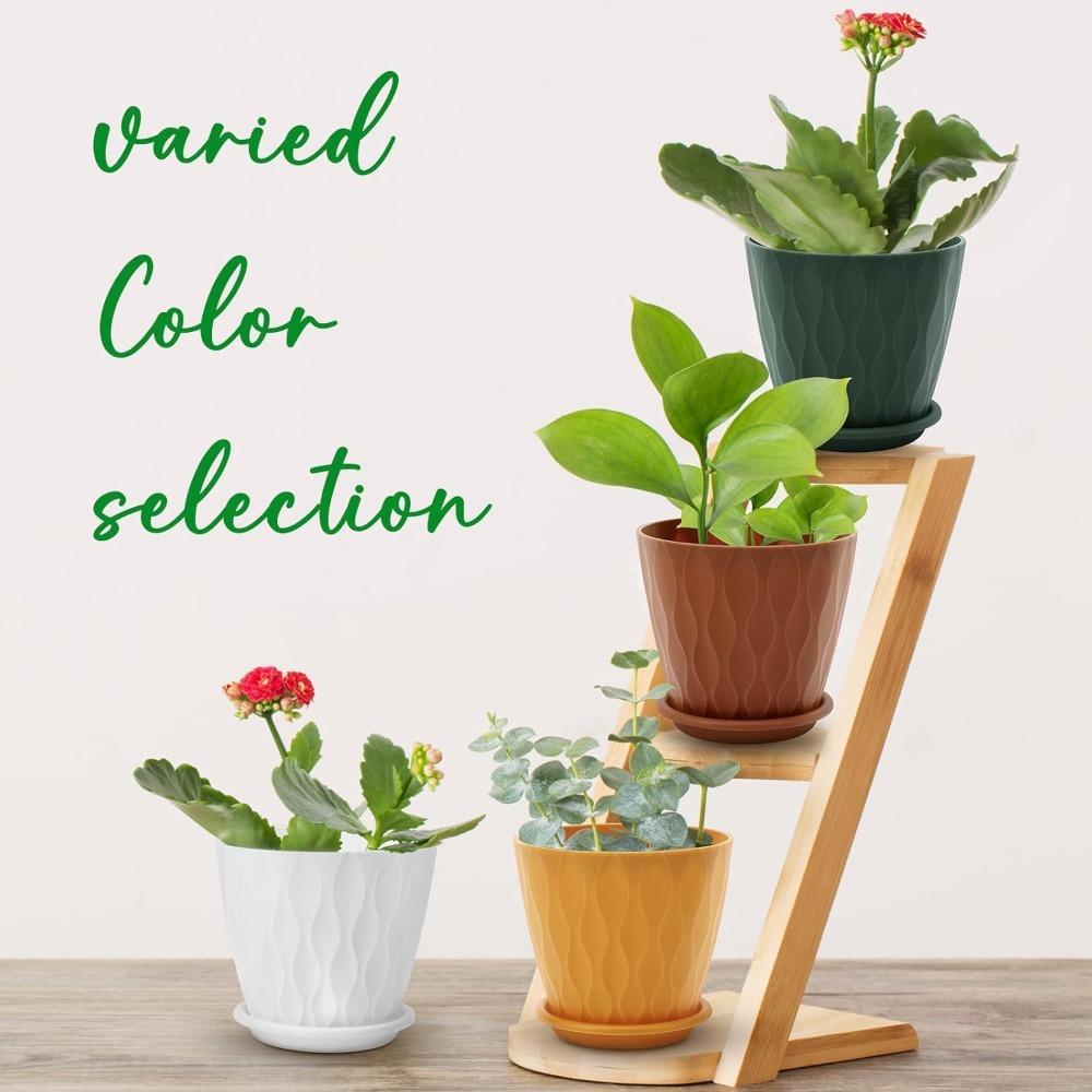 5pcs Indoor Planter Pots with Drainage Hole and Tray Saucer Flower Pots for Indoor Outdoor Garden Plants and Flowers Modern Wave Texture