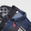 2024 Men's Spring Black Patchwork Printed Denim Cardigan Vest