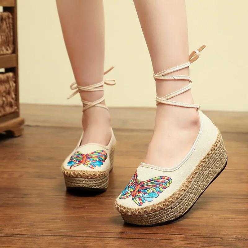Fashion 2024  Ethnic Style Embroidered Shoes Women's Net Ahoes Spring And Autumn Lace-up  Retro Fashion Hanfu Shoes women's Cloth Shoes